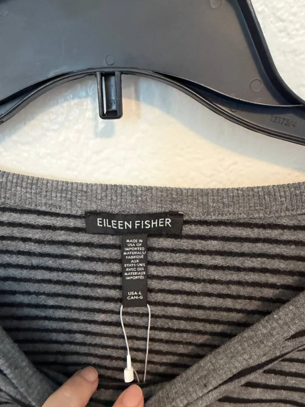 NWT Eileen Fisher Striped Cozy Brushed Terry Box Top Gray Black Size L